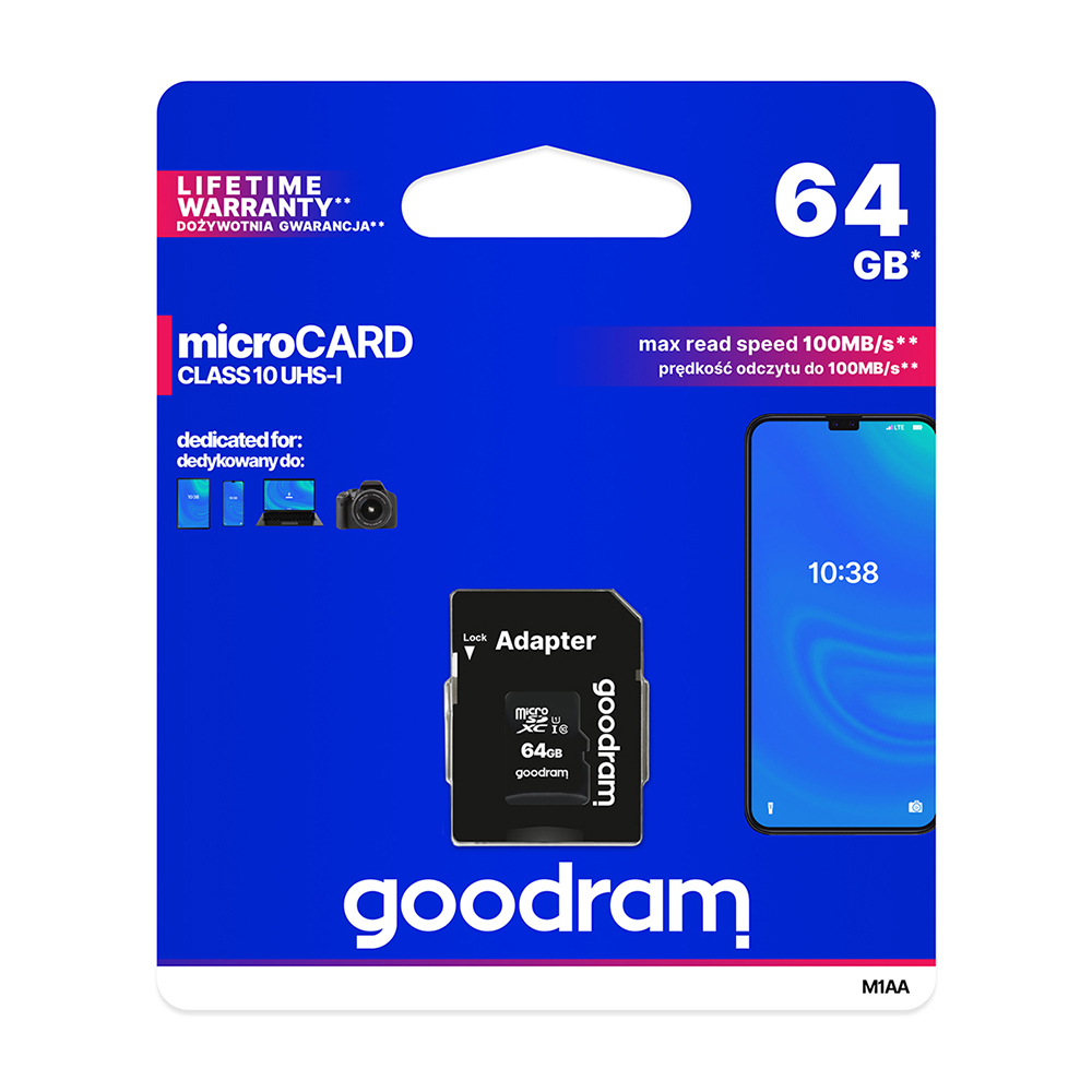Carte Mémoire Micro SD 64GO Class 10 Avec Adaptateur Goodram