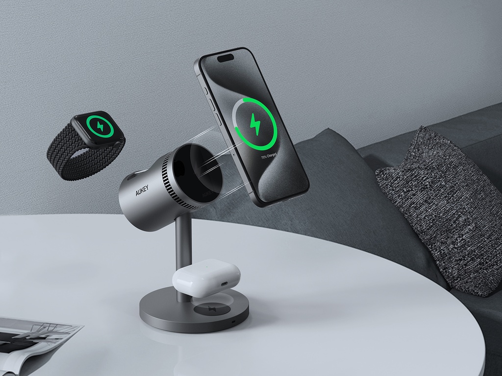 Chargeur Sans Fil Magsafe Aukey 3 En 1 Avec Cooling System