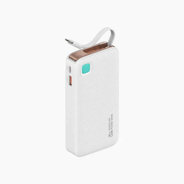 Power Bank Usams Charge Rapide 20W (avec Digital Display &amp; Câble Type-C Rétractable) 10000mAh Blanc