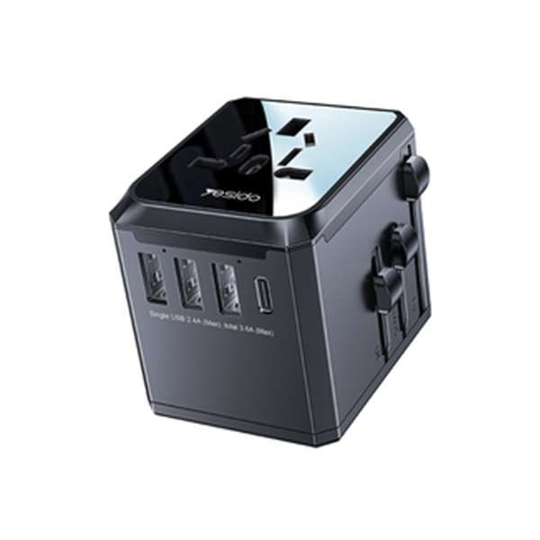 Adaptateur Secteur Universel Yesido MC10 4 en 1 Noir AUS/EU/UK/US