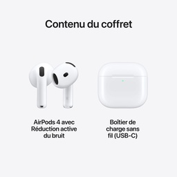 [195949689604] Ecouteurs AirPods 4 Avec Réducteur De Bruit + Boitier de Charge