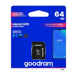 [5908267930151] Carte Mémoire Micro SD 64GO Class 10 Avec Adaptateur Goodram